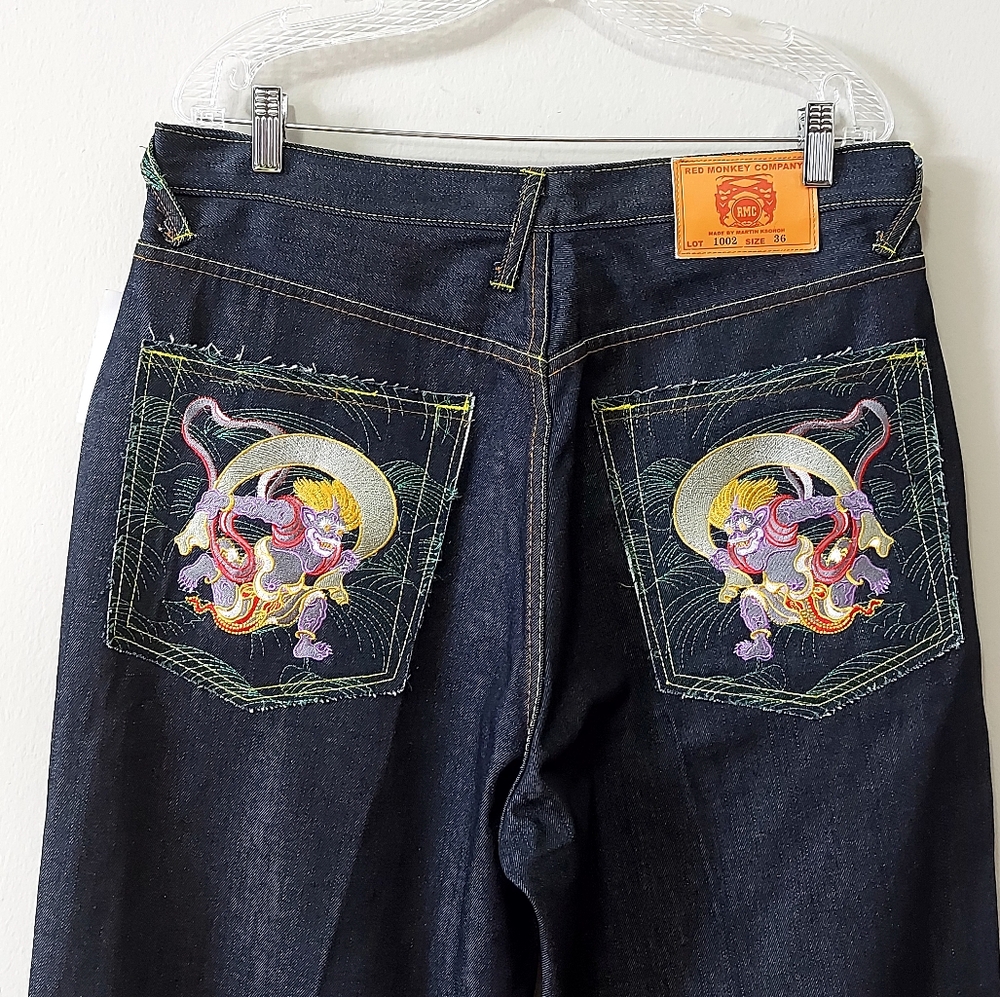 RMC Red Monkey Company Fujin Embroidered Selvedge Denim Martin Ksohoh Jeans 36